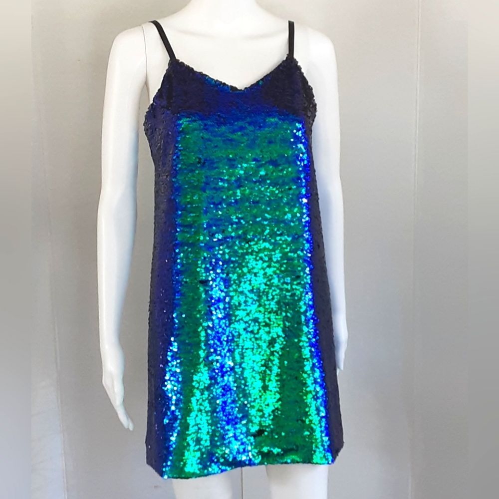ERIC+LANI Twiggy Green Glitter Sequin Mini Dress Size S - NWOT